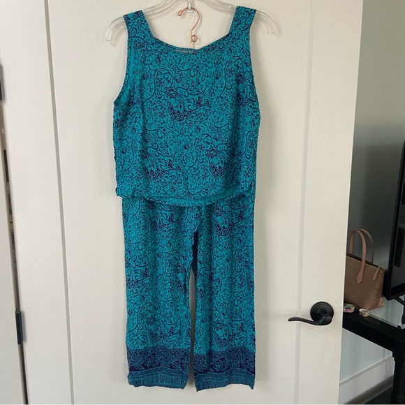 Vintage Carol Anderson Blue Rayon 2 Piece Set Wide Leg Pant Sleeveless Medium - Picture 10 of 10